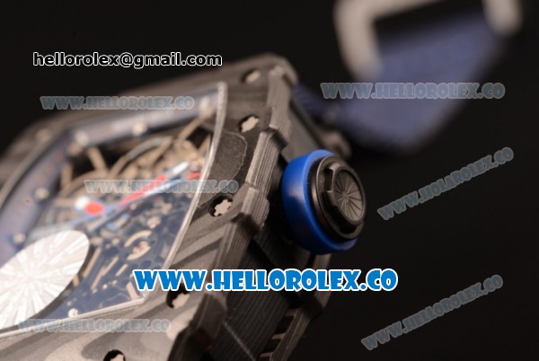 Richard Mille RM 055 Miyota 9015 Automatic Carbon Fiber Case with Skeleton Dial and Blue Nylon/Leather Strap - Click Image to Close